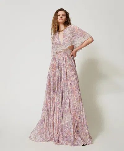 Twinset Fully Pleated Dress In Purple