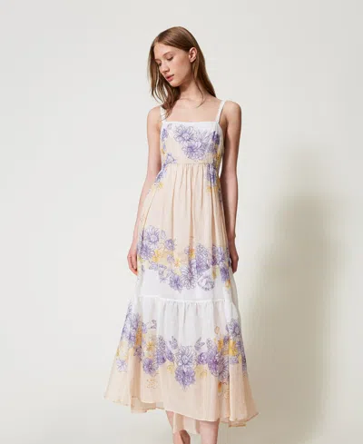 Twinset Robe Longue Bustier Florale En Ramie In Multi