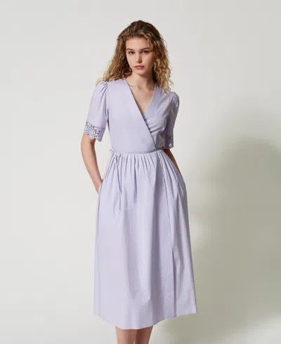 Twinset Robe Midi En Popeline Avec Dentelle In Purple