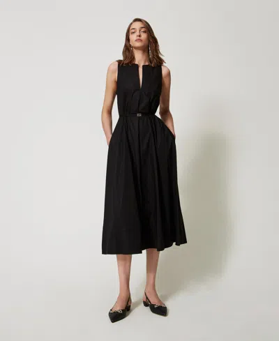 Twinset Robe Longue Sans Manches En Popeline In Black