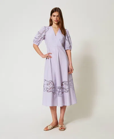 Twinset Robe Longue En Popeline Avec Broderies Anglaises In Purple