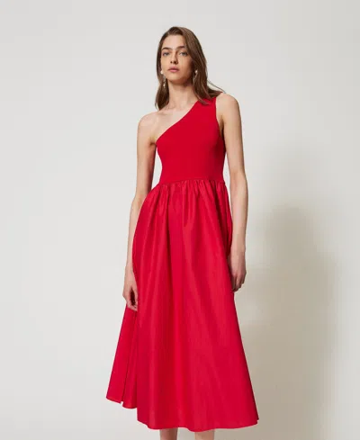 Twinset Robe Longue En Maille Et Popeline In Multi