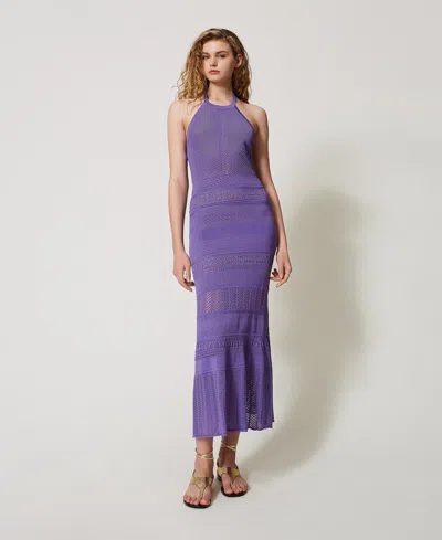 Twinset Pointelle-knit Halterneck Dress In Purple