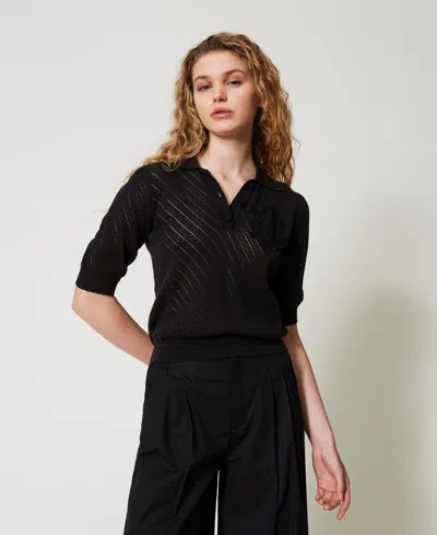Twinset Pull Polo Avec Patch Brodé In Black