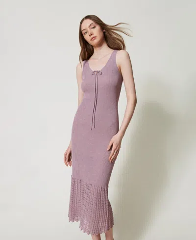 Twinset Tie-neck Knited Dress In Pink