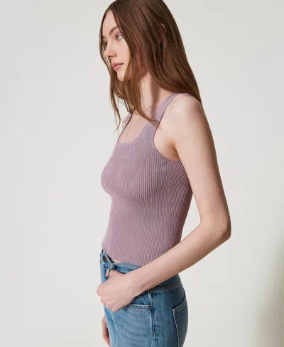 Twinset Top En Maille De Lin Mélangé In Purple