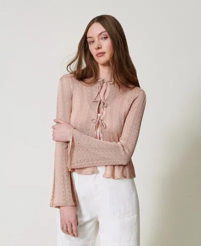Twinset Cardigan Double Usage Avec Lacets In Pink