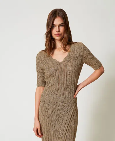 Twinset Pull Avec Lurex Et Mélange De Points In Brown
