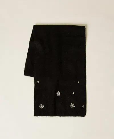 Actitude By Twinset Écharpe En Alpaga Mélangé Avec Strass Et Perles
