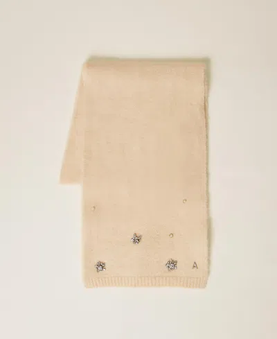Actitude By Twinset Écharpe En Alpaga Mélangé Avec Strass Et Perles In Neutral