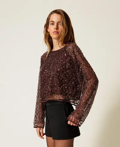 Actitude By Twinset Blouse En Tulle Avec Sequins In Multi