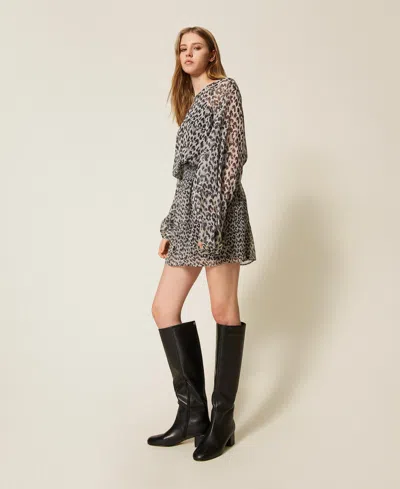 Actitude By Twinset Robe Courte En Voile Animalier In Multi