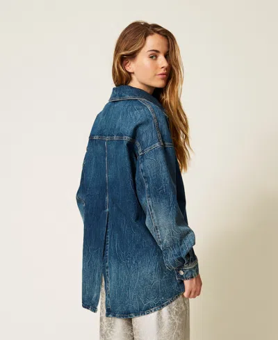 Actitude By Twinset Chemise En Jean Avec Fente In Blue