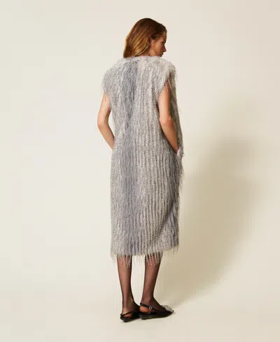 Actitude By Twinset Gilet Long En Fausse Fourrure In Gray