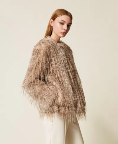 Actitude By Twinset Blouson En Fausse Fourrure Imprimée In Brown