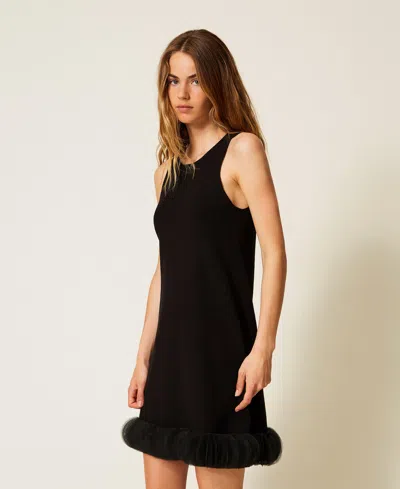 Actitude By Twinset Robe Courte En Maille Et Organza In Black