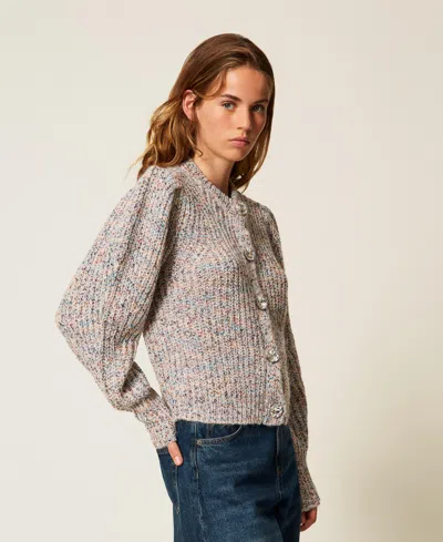 Actitude By Twinset Cardigan Multicolore Avec Boutons Bijoux In Gray