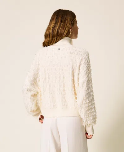 Actitude By Twinset Pull Col Montant Avec Franges In Neutral