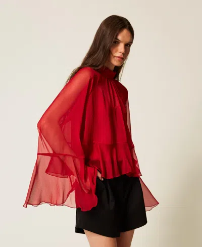 Actitude By Twinset Blouse En Voile Avec Volants In Red