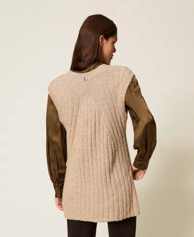 Actitude By Twinset Gilet En Maille Avec Sequins In Neutral