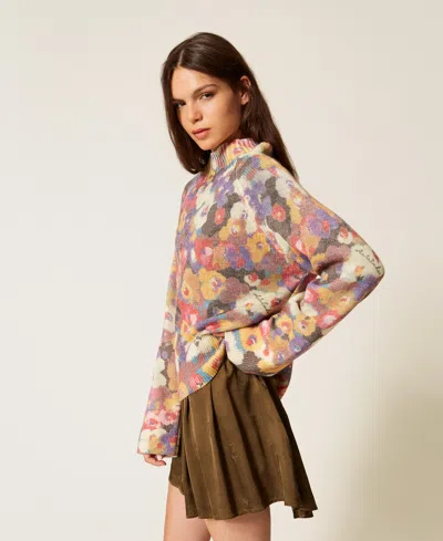 Actitude By Twinset Pull Col Montant Avec Imprimé Floral In Multi