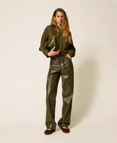 Twinset Pantalon Cigarette Effet Cuir In Multi