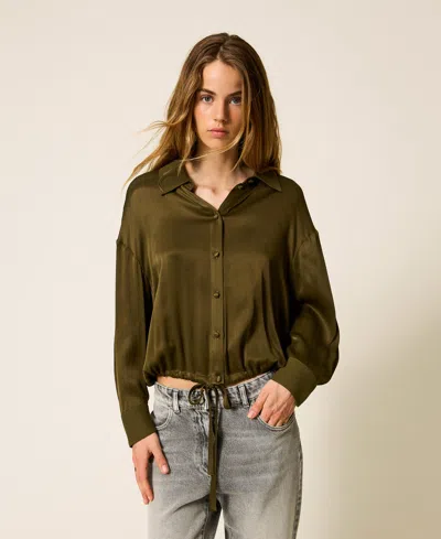 Twinset Chemise En Satin Avec Cordon De Serrage In Green