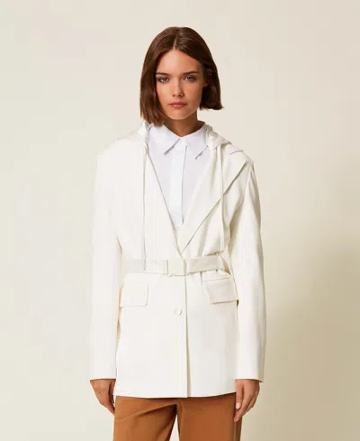 Twinset Hooded Belted Blazer In White