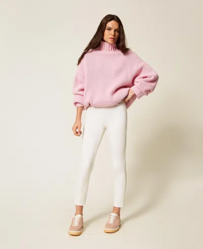 Twinset Pantalon Skinny Avec Détails En Satin In Neutral