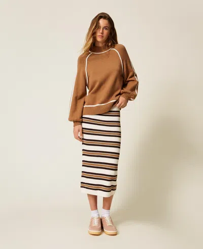Twinset Jupe Mi-longue En Maille Rayée In Multi
