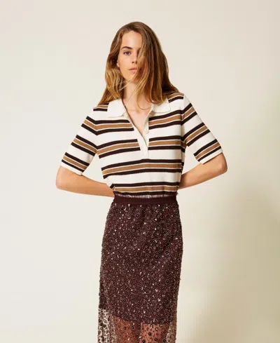 Twinset Striped Polo Top In Multi