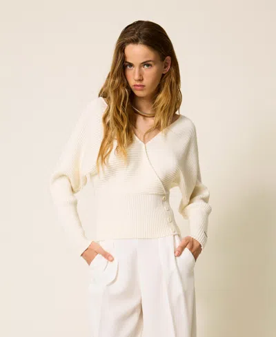 Twinset Rib-knit Cross-front Sweater In Neutral