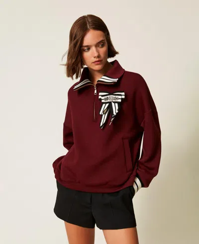 Twinset Sweat-shirt En Scuba Avec Broche In Brown