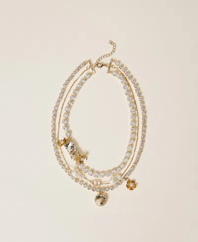 Twinset Collier Ras-de-cou Avec Strass Et Fleurs In Gold