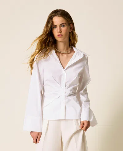 Twinset Chemise En Popeline Avec Drapé In Neutral