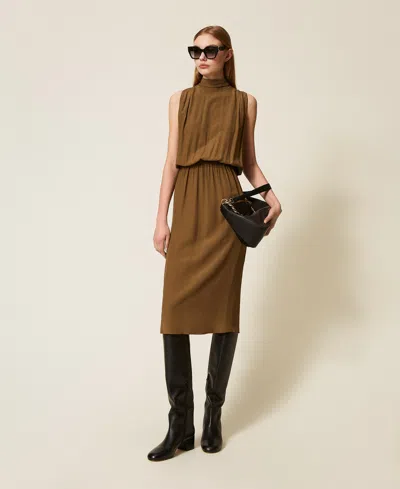 Twinset Robe Midi En Crêpe De Chine In Brown