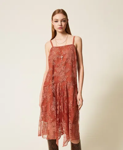 Twinset Robe Midi En Dentelle In Burgundy