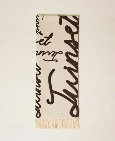 Twinset Lettering-print Fringed Scarf In Neutral