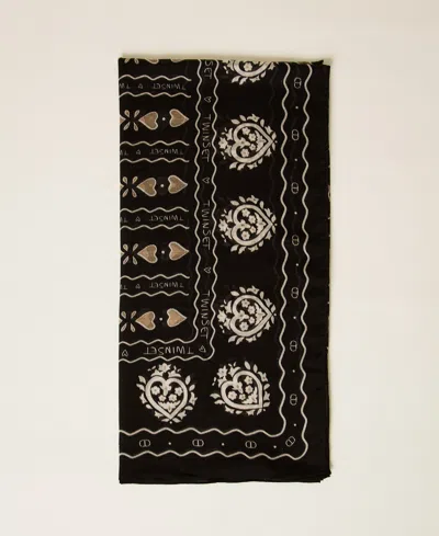 Twinset Heart-embellished Scarf In Black