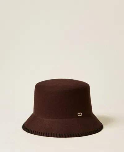 Twinset Stitched-brim Bucket Hat In Brown