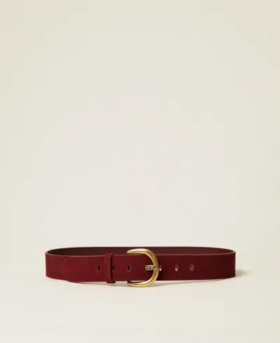 Twinset Ceinture En Cuir Velours In Burgundy