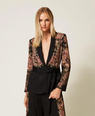 Twinset Paisley-print Belted Blazer In Black