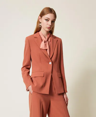 Twinset Blazer Droit En Crêpe In Burgundy