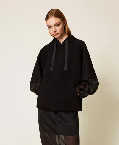 Twinset Sweat-shirt En Scuba Et Organza In Black