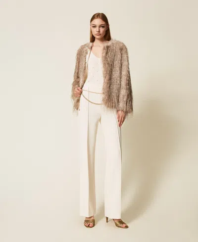 Twinset Textured Casual Jacket With Feather-like Appearance In Neutral