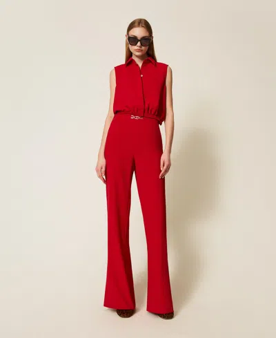 Twinset Sleeveless Shirt-style Jumpsuit In Red