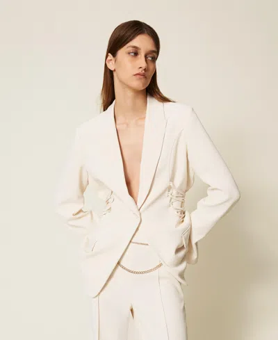 Twinset Blazer En Crêpe Cady Avec Lacets In Metallic
