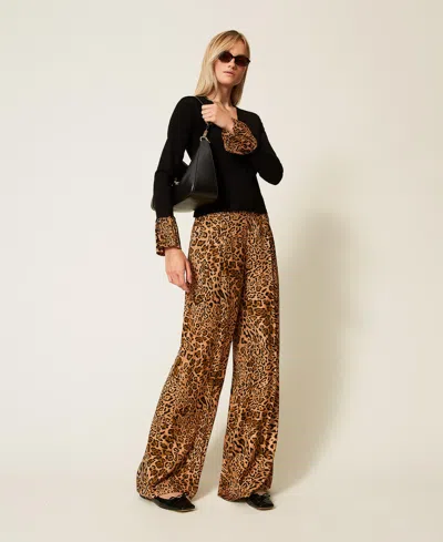 Twinset Pleated Leopard-print Trousers In Brown