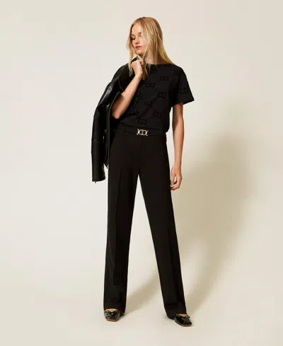 Twinset Pantalon Évasé Avec Boucle Oval T In Black