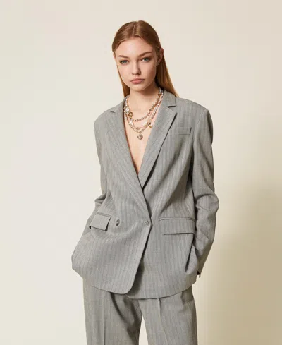 Twinset Blazer Couture En Laine Mélangée In Gray